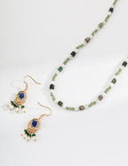 925 Sterling Silver 印度玛瑙, 绿色海纹石 and 切面绿磷辉 Necklace - Silver