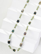 925 Sterling Silver 印度玛瑙, 绿色海纹石 and 切面绿磷辉 Necklace - Silver