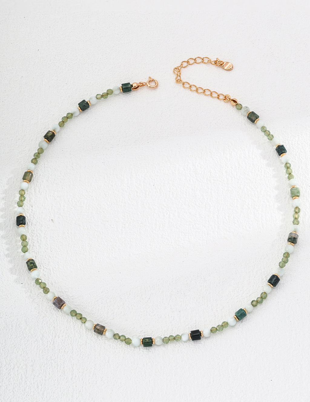 925 Sterling Silver 印度玛瑙, 绿色海纹石 and 切面绿磷辉 Necklace - Silver