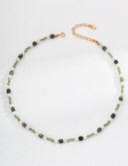925 Sterling Silver 印度玛瑙, 绿色海纹石 and 切面绿磷辉 Necklace - Silver