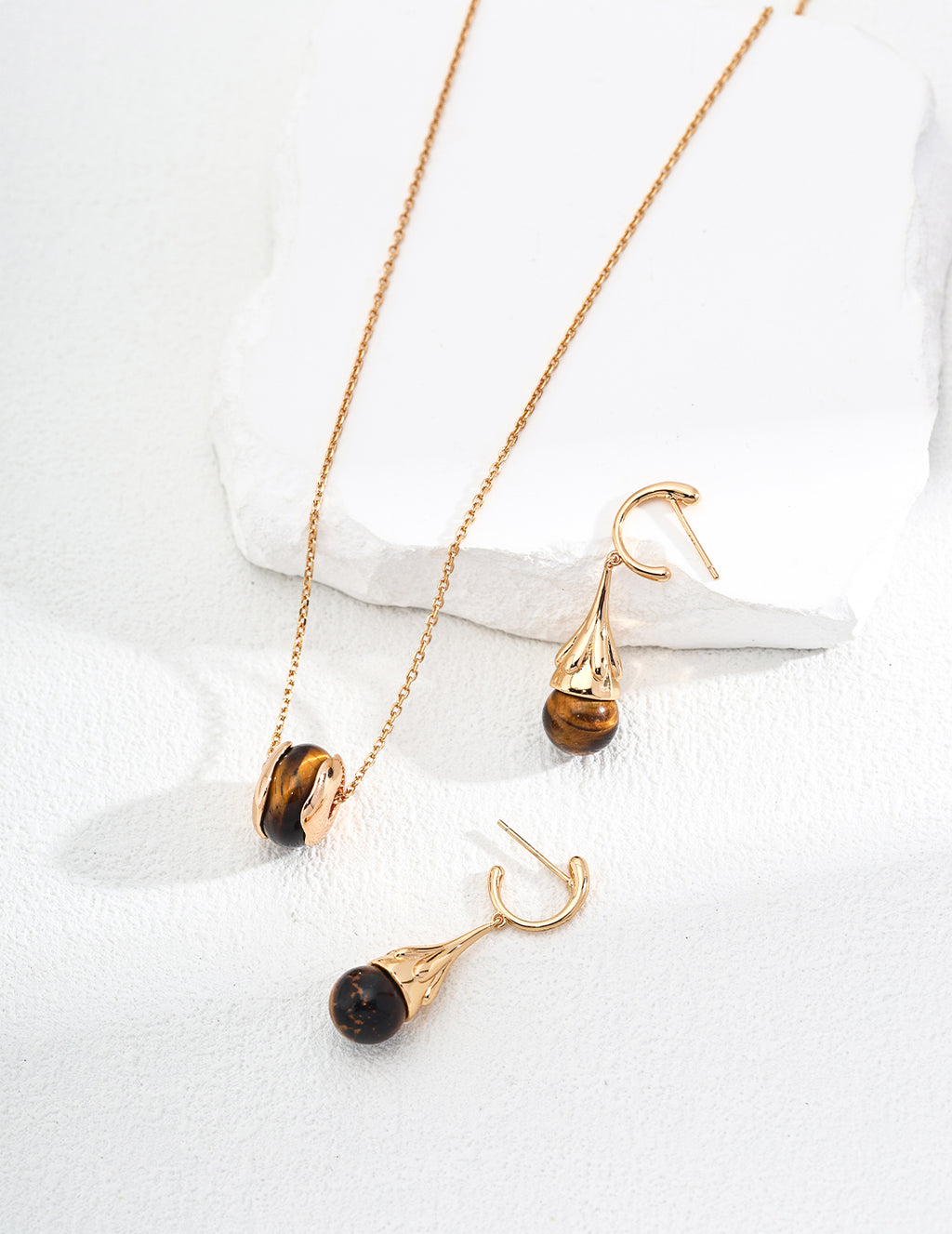 925 Sterling Silver Black Agate and Tiger’s Eye Earrings - Silver