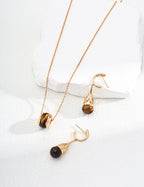 925 Sterling Silver Black Agate and Tiger’s Eye Earrings - Silver