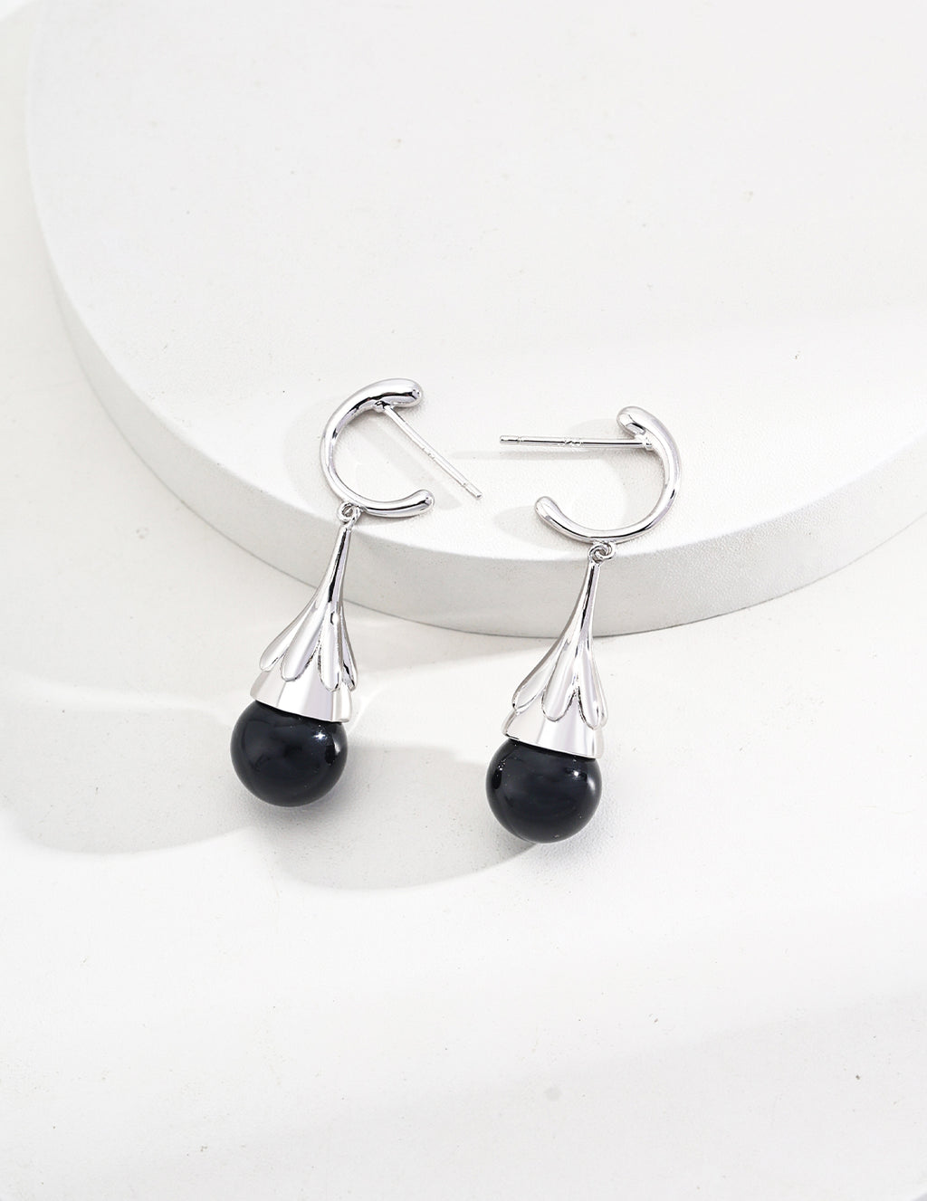 925 Sterling Silver Black Agate and Tiger’s Eye Earrings - Silver