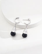 925 Sterling Silver Black Agate and Tiger’s Eye Earrings - Silver
