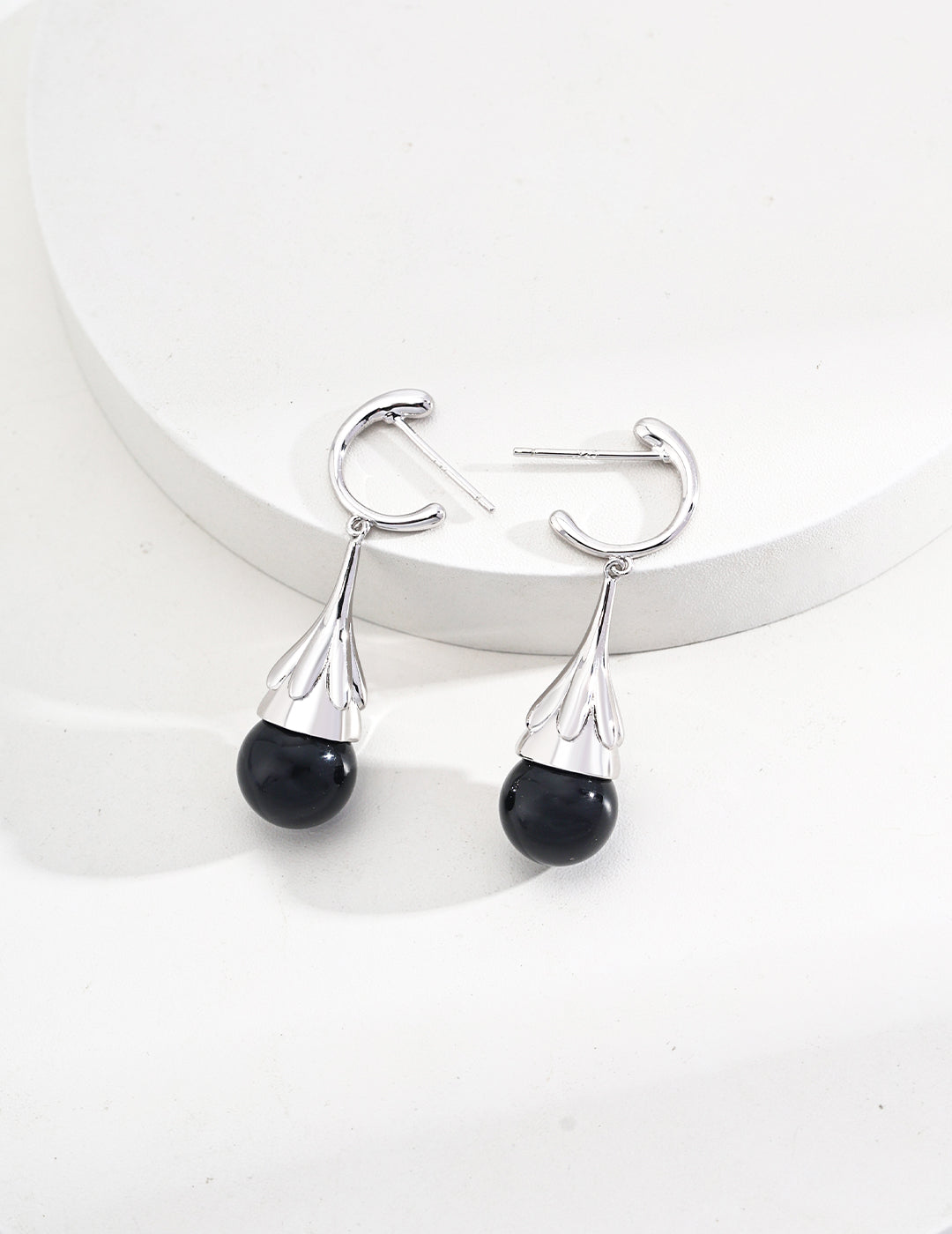 925 Sterling Silver Black Agate and Tiger’s Eye Earrings - Silver