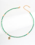 925 Sterling Silver 绿玛瑙 and 绿玉髓 Necklace - Silver