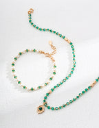 925 Sterling Silver 绿玛瑙 and 绿玉髓 Necklace - Silver