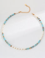 925 Sterling Silver Natural Pearl and Shoushan Stone Necklace - Silver