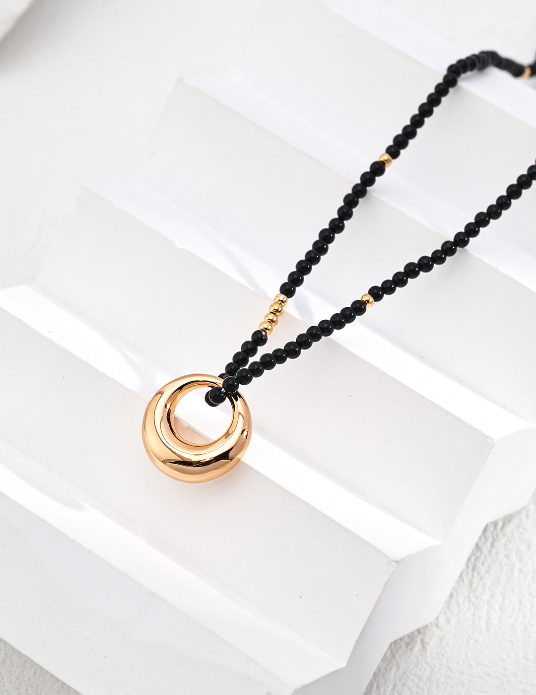925 Sterling Silver Black Agate Necklace - Silver