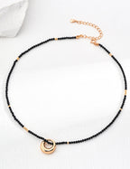 925 Sterling Silver Black Agate Necklace - Silver