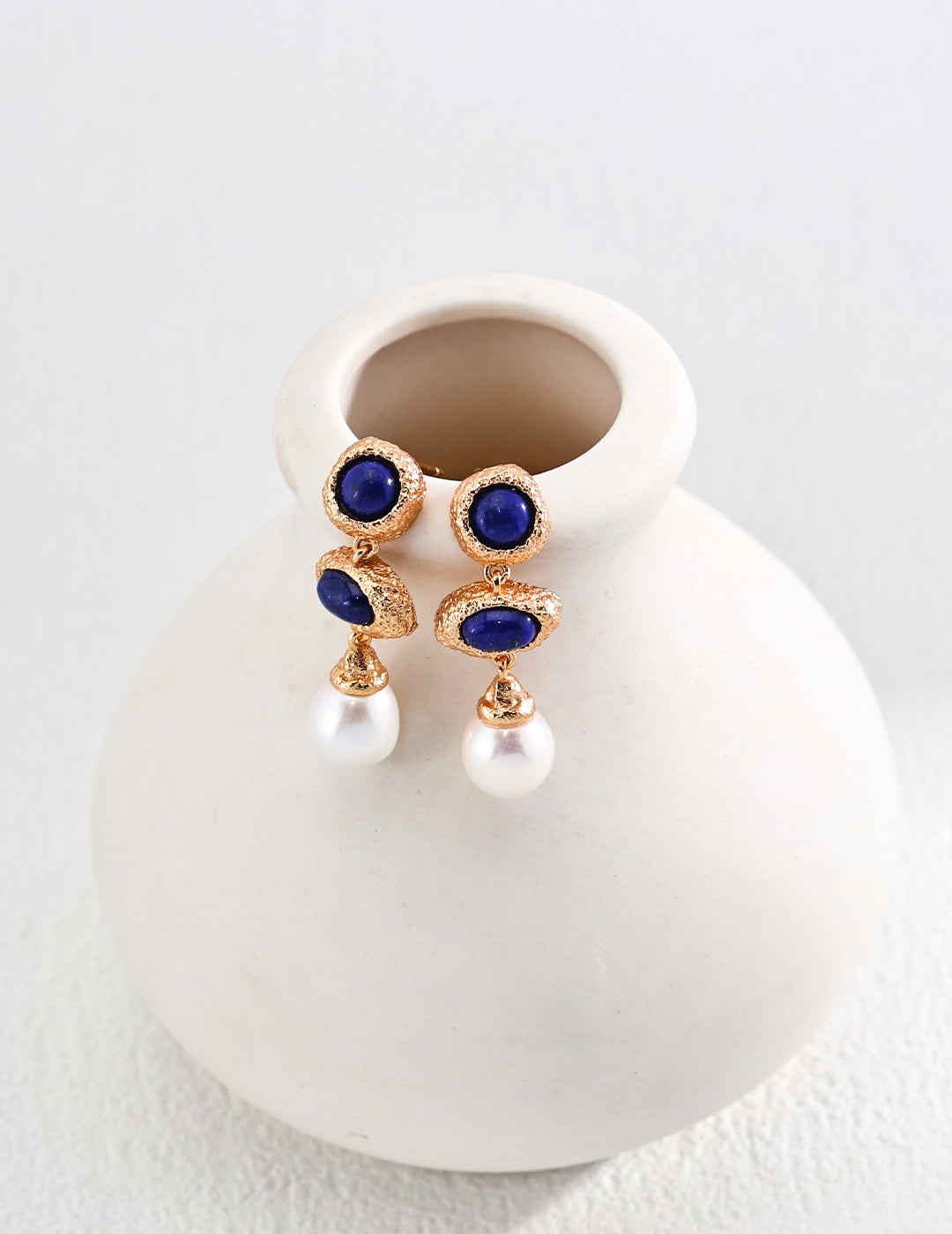 925 Sterling Silver Vintage Lapis Lazuli and Natural Pearl Earrings - Silver