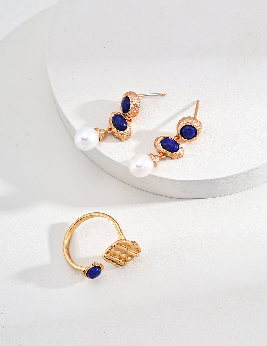 925 Sterling Silver Vintage Lapis Lazuli and Natural Pearl Earrings - Silver