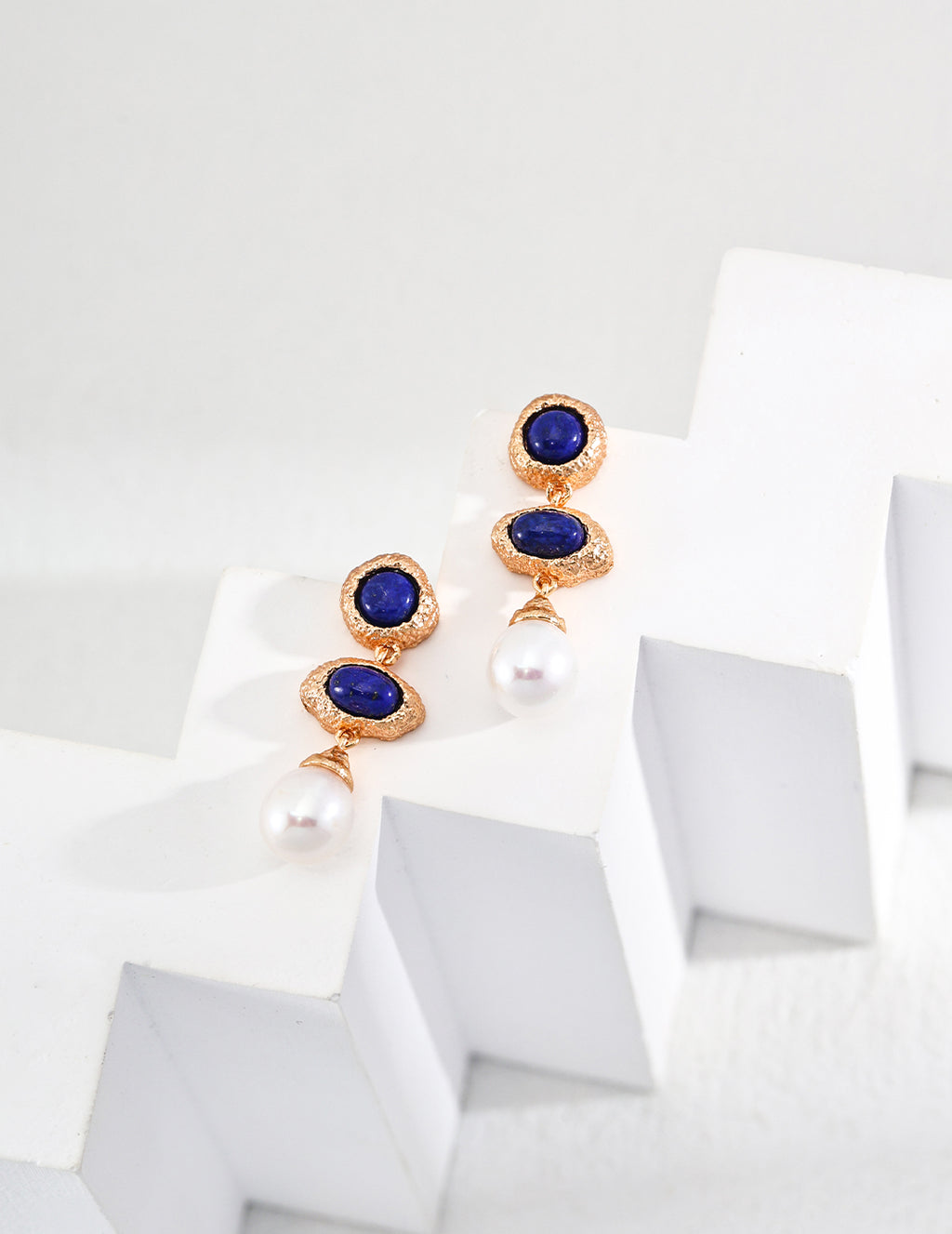 925 Sterling Silver Vintage Lapis Lazuli and Natural Pearl Earrings - Silver