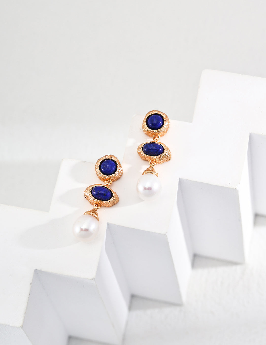 925 Sterling Silver Vintage Lapis Lazuli and Natural Pearl Earrings - Silver