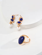 925 Sterling Silver Star Lapis Lazuli Ring - Vintage Gold