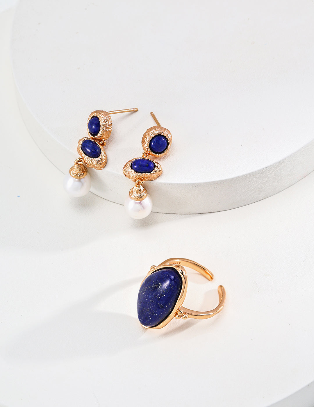 925 Sterling Silver Star Lapis Lazuli Ring - Vintage Gold
