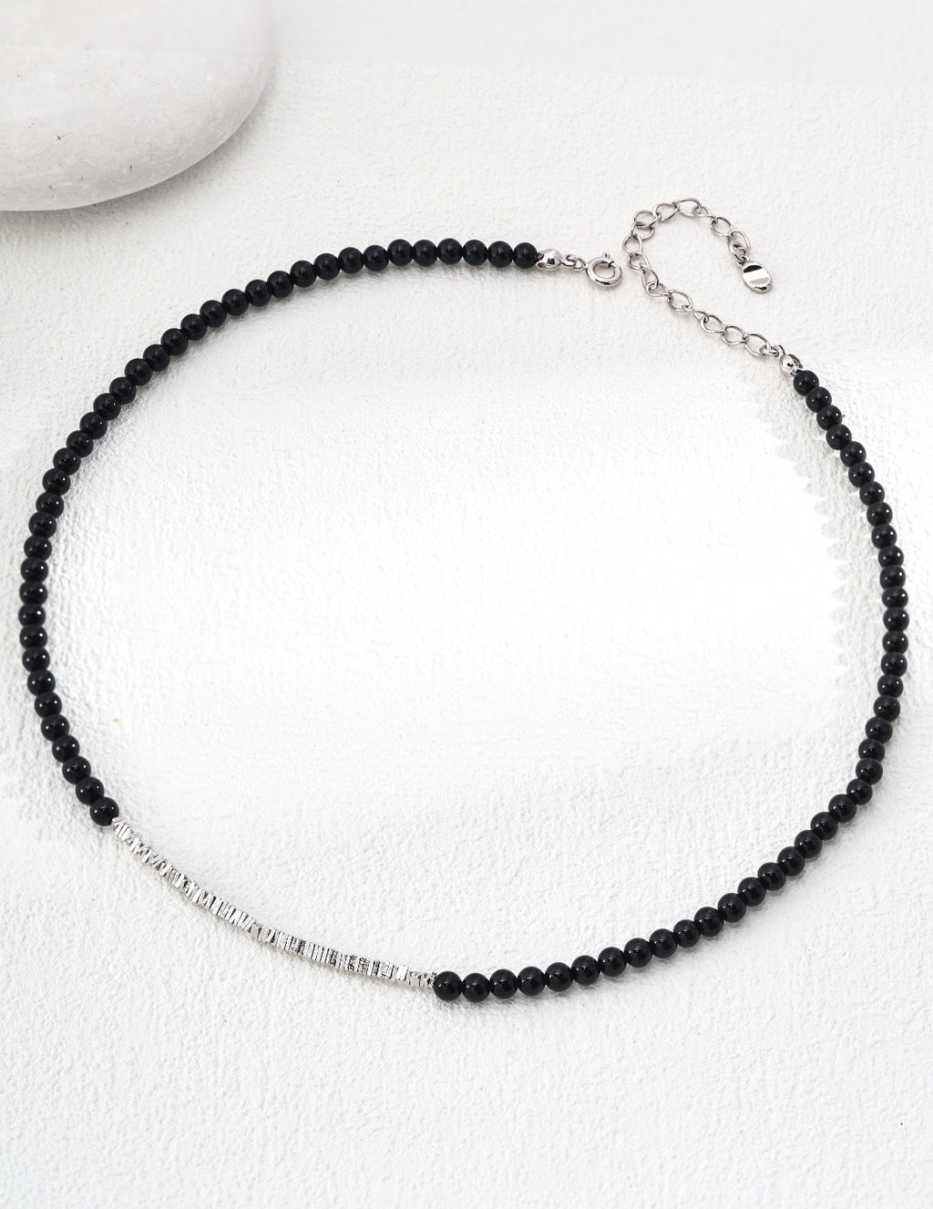 925 Sterling Silver Black Agate Necklace - Silver