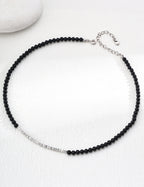 925 Sterling Silver Black Agate Necklace - Silver