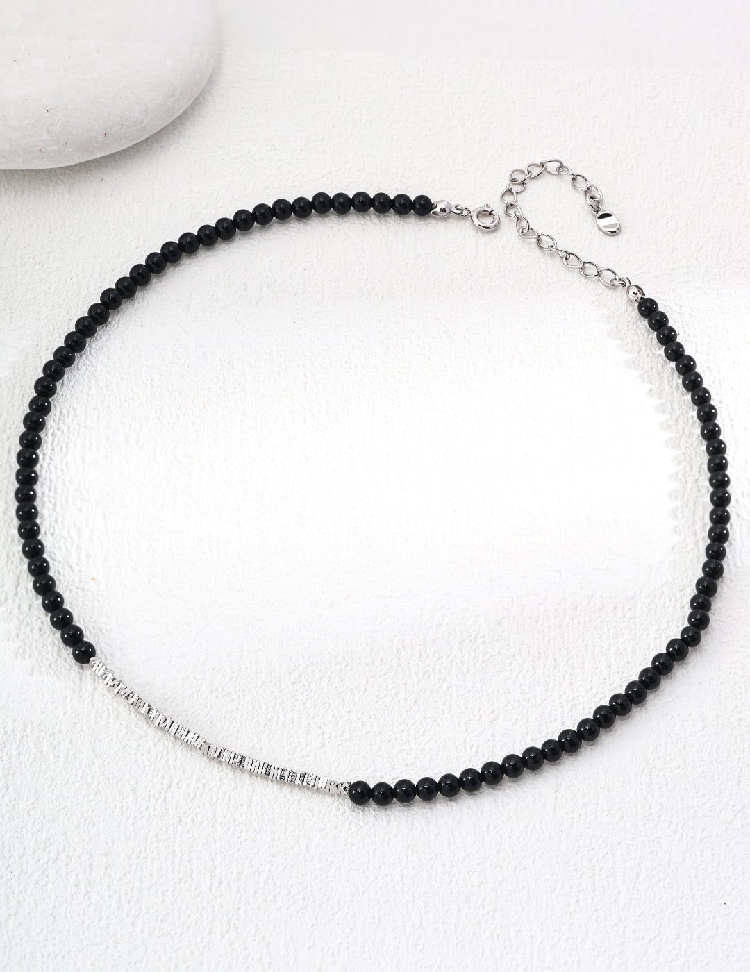 925 Sterling Silver Black Agate Necklace - Silver