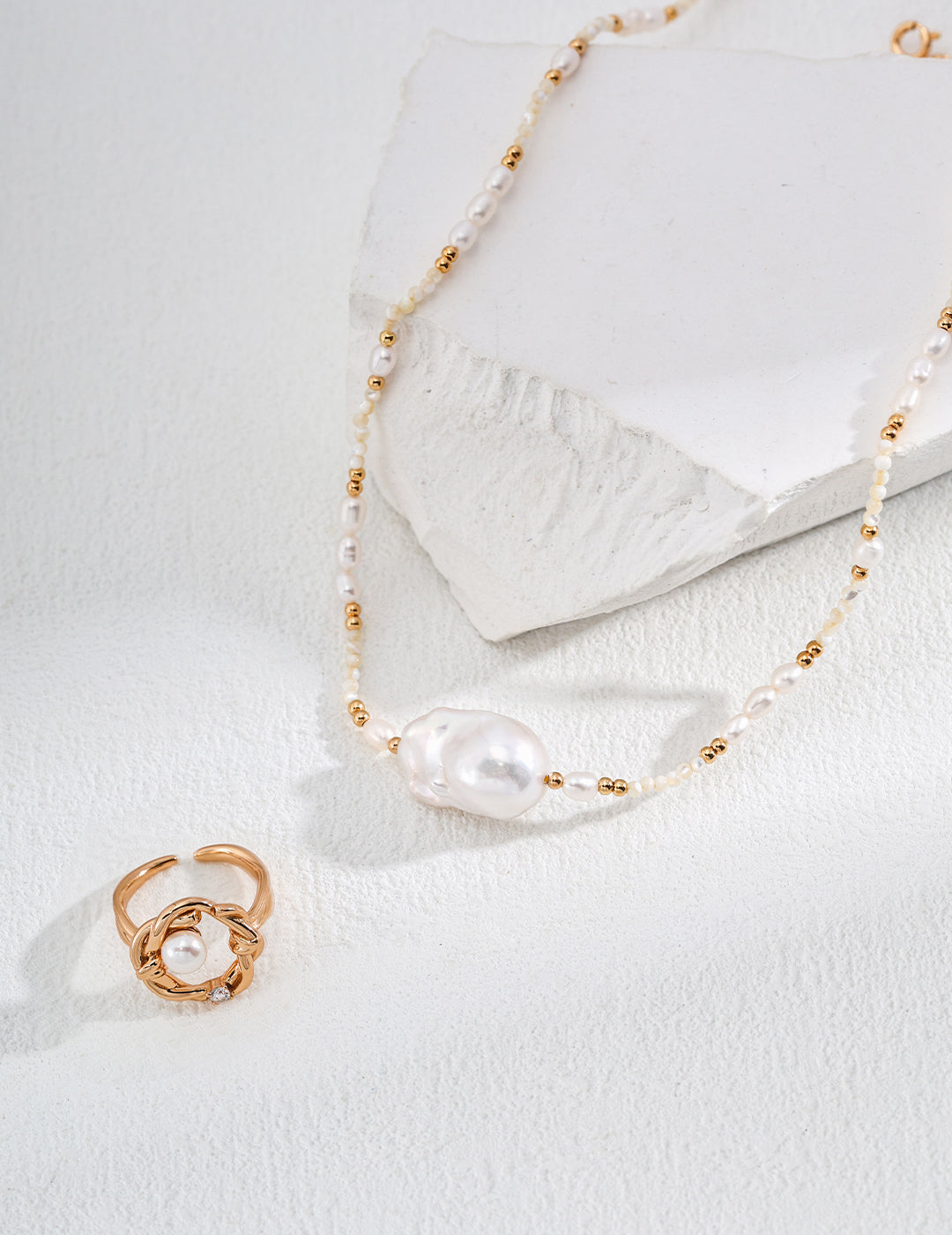 925 Sterling Silver Natural Pearl and Mother of Pearl Necklace, product view 5