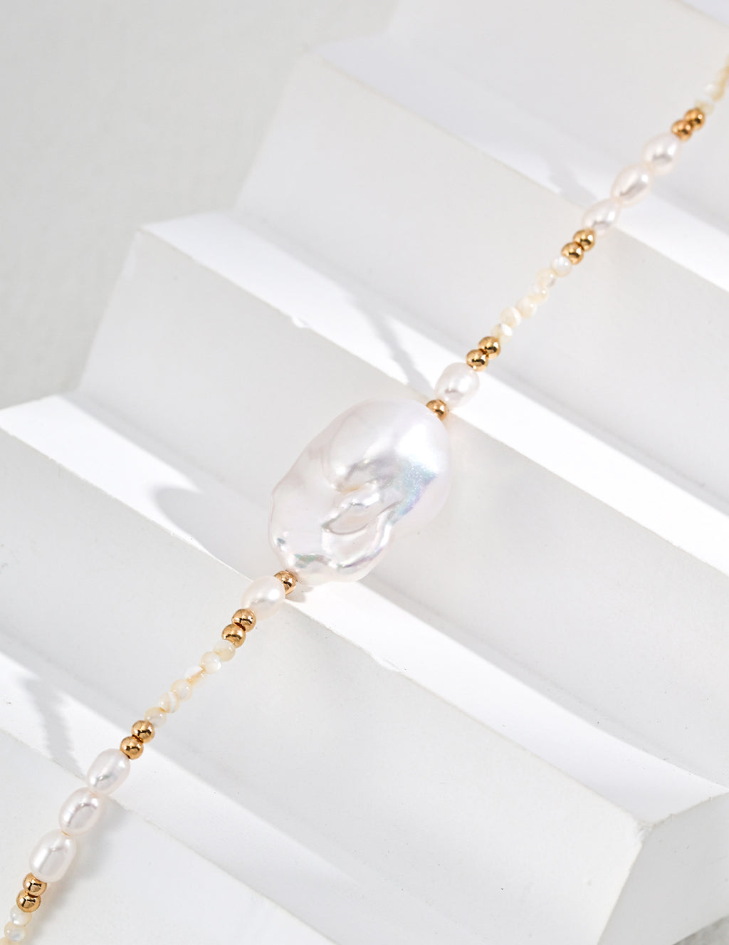925 Sterling Silver Natural Pearl and Mother of Pearl Necklace, product view 4