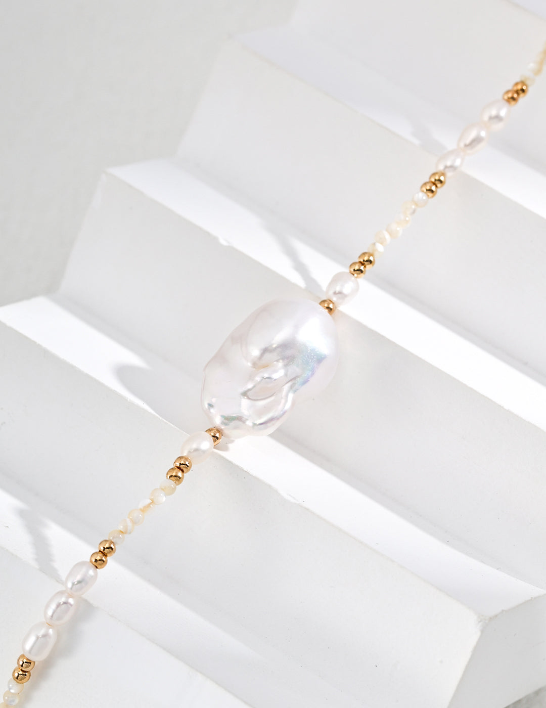 925 Sterling Silver Natural Pearl and Mother of Pearl Necklace, product view 4