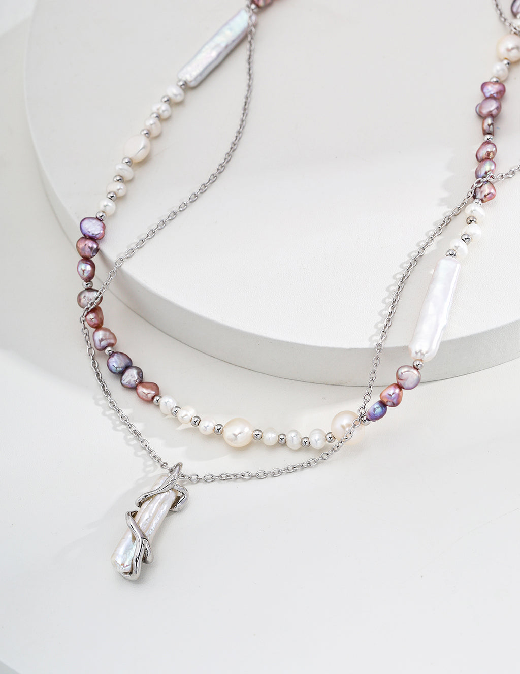 925 Sterling Silver Natural Pearl Necklace - Silver