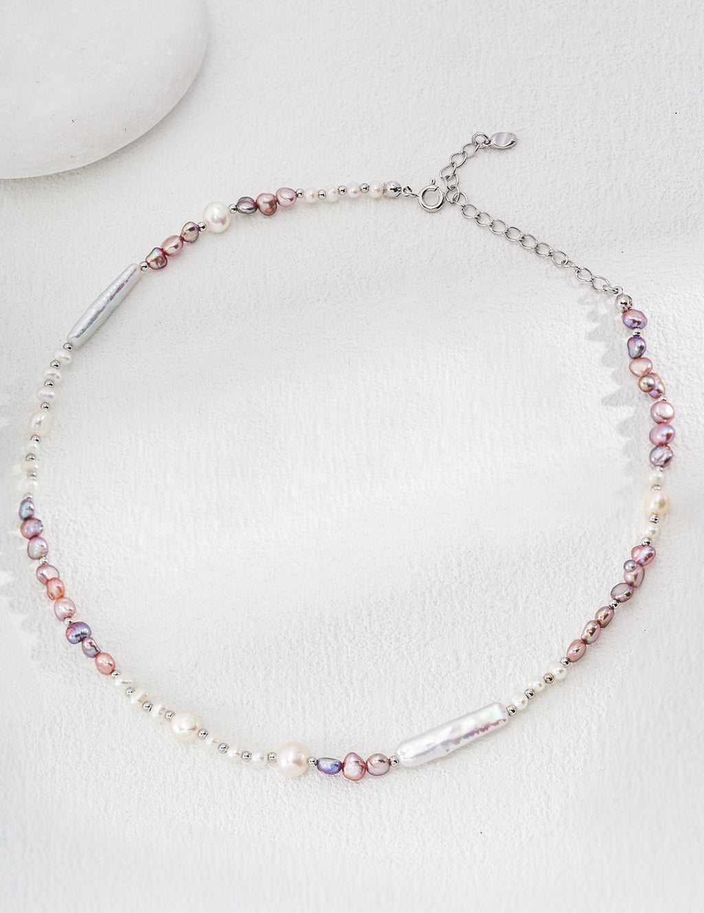 925 Sterling Silver Natural Pearl Necklace - Silver