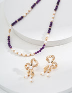 925 Sterling Silver Vintage Natural Pearl and Amethyst Necklace - Silver