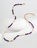 925 Sterling Silver Vintage Natural Pearl and Amethyst Necklace - Silver