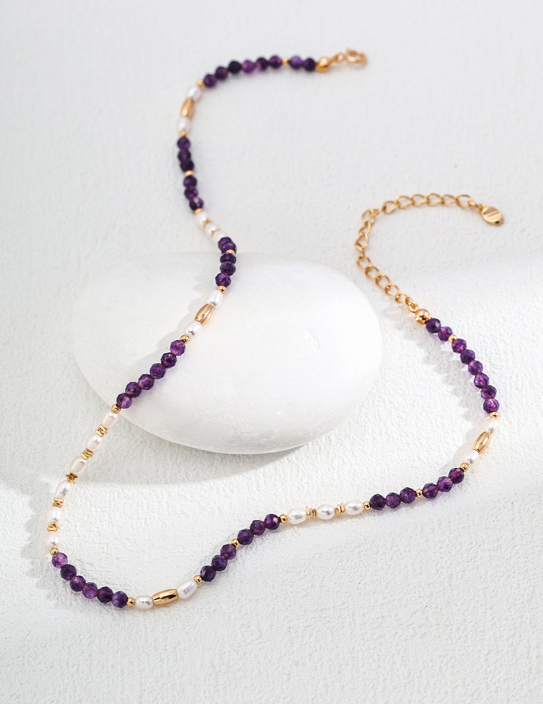 925 Sterling Silver Vintage Natural Pearl and Amethyst Necklace - Silver