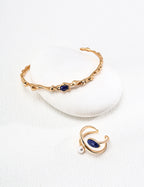 925 Sterling Silver Natural Pearl and Lapis Lazuli Ring - Silver