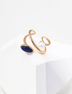 925 Sterling Silver Natural Pearl and Lapis Lazuli Ring - Silver