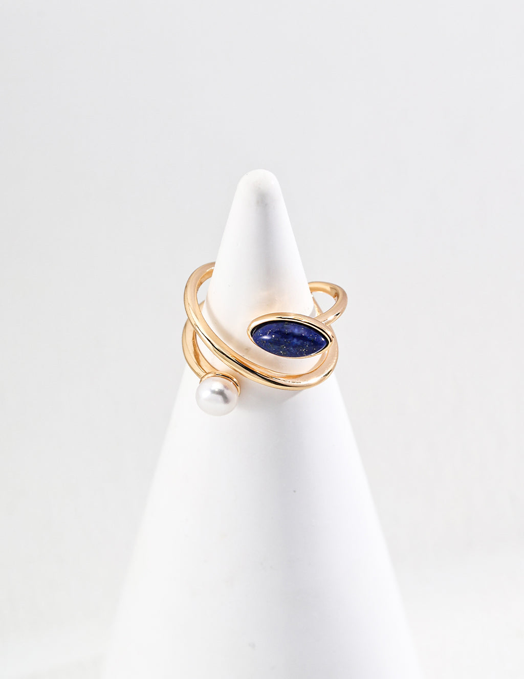 925 Sterling Silver Natural Pearl and Lapis Lazuli Ring - Silver