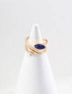 925 Sterling Silver Natural Pearl and Lapis Lazuli Ring - Silver