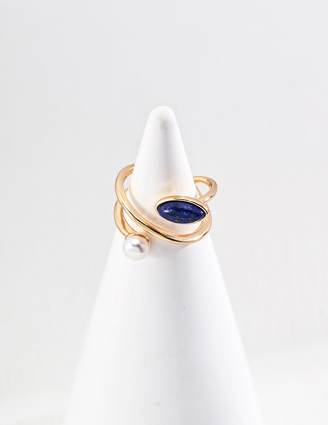 925 Sterling Silver Natural Pearl and Lapis Lazuli Ring - Silver