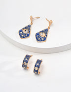 925 Sterling Silver Blue Enamel Cubic Zirconia Earrings in blue enamel and vintage gold, product view 5