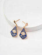 925 Sterling Silver Blue Enamel Cubic Zirconia Earrings in blue enamel and vintage gold, product view 3