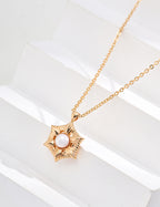 925 Sterling Silver Floral Natural Pearl Necklace - Silver