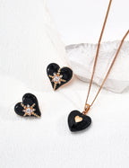 925 Sterling Silver Heart Drip Glaze and Cubic Zirconia Earrings - Silver