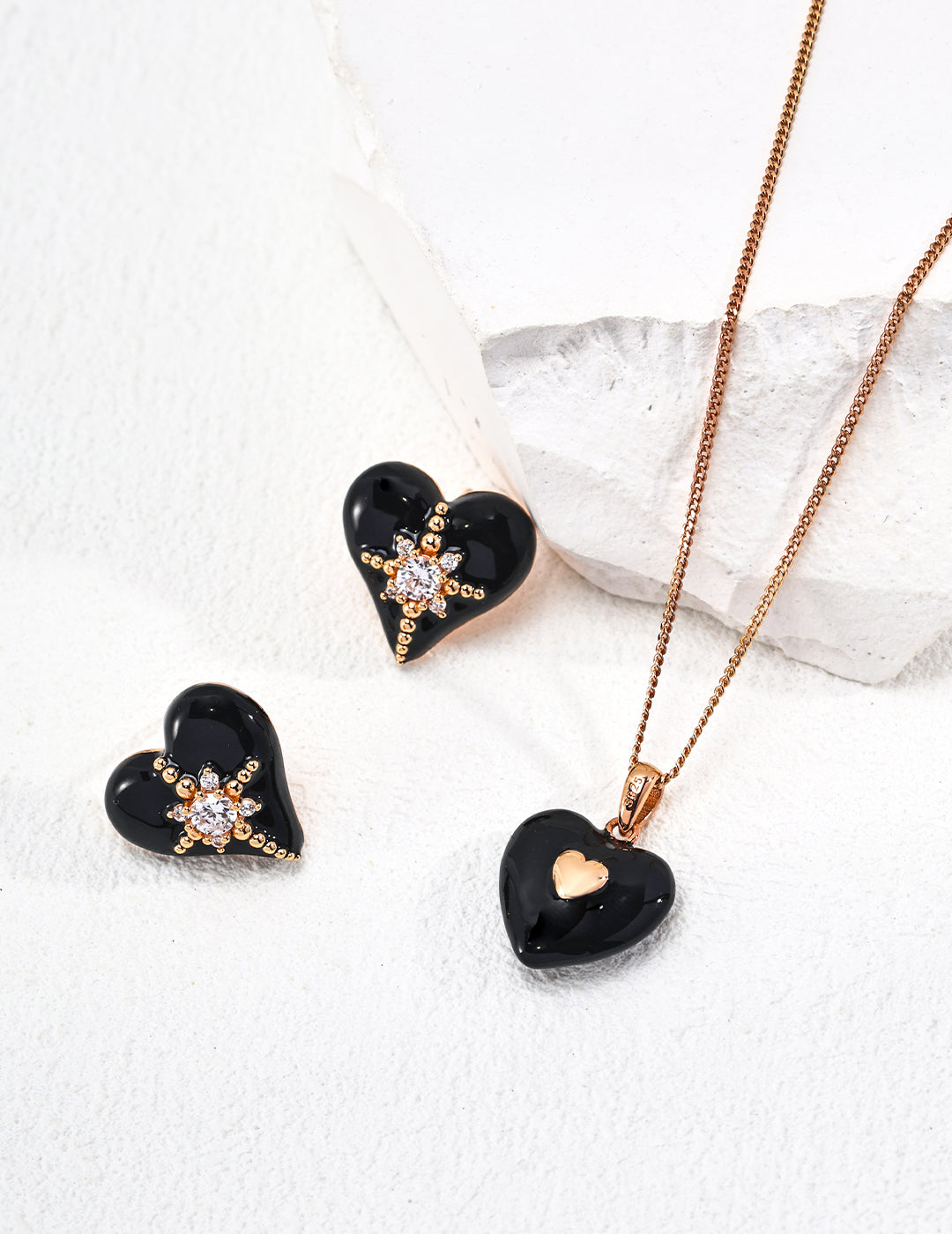 925 Sterling Silver Heart Drip Glaze and Cubic Zirconia Earrings - Silver