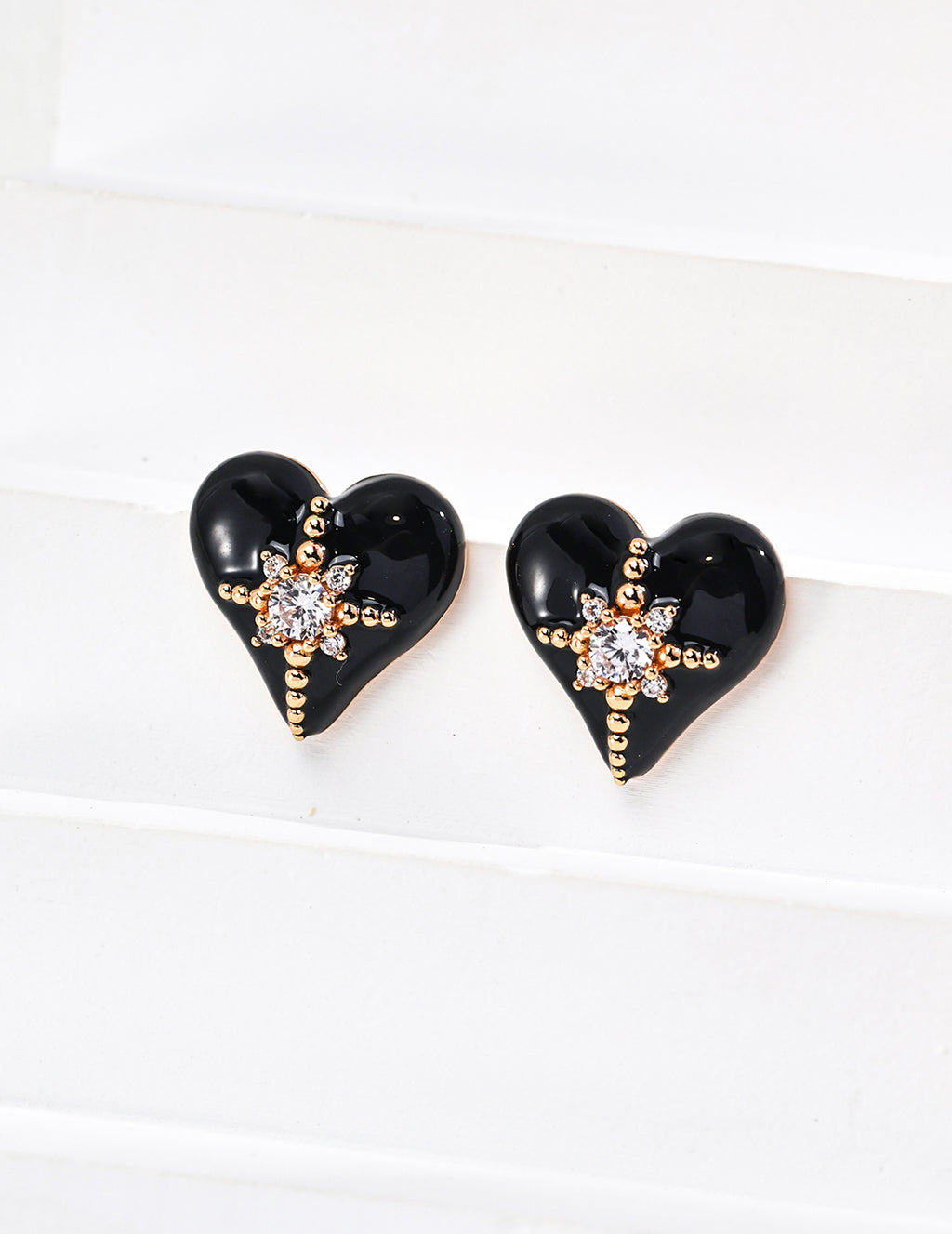 925 Sterling Silver Heart Drip Glaze and Cubic Zirconia Earrings - Silver