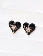 925 Sterling Silver Heart Drip Glaze and Cubic Zirconia Earrings - Silver