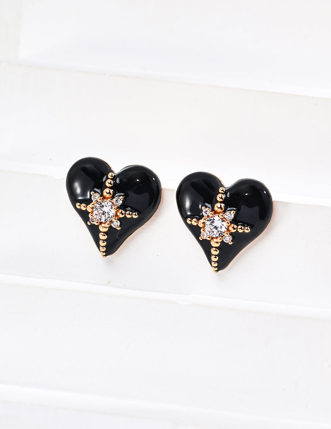 925 Sterling Silver Heart Drip Glaze and Cubic Zirconia Earrings - Silver