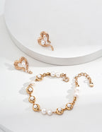 925 Sterling Silver Heart Natural Pearl Earrings - Silver
