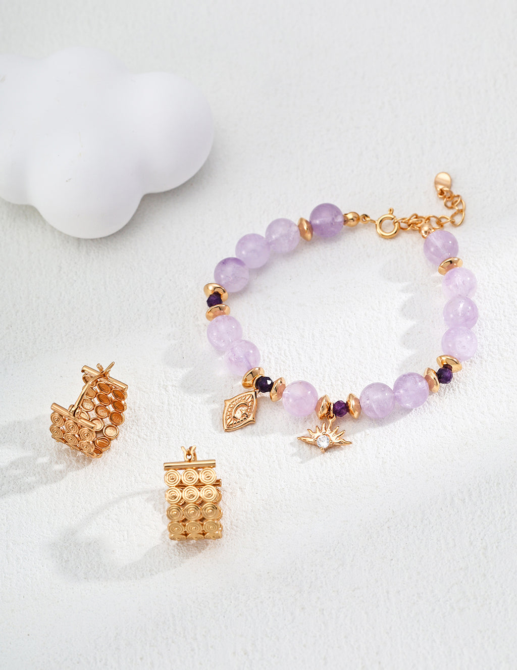 925 Sterling Silver Amethyst and Cubic Zirconia Bracelet in vintage gold and purple amethyst, product view 5