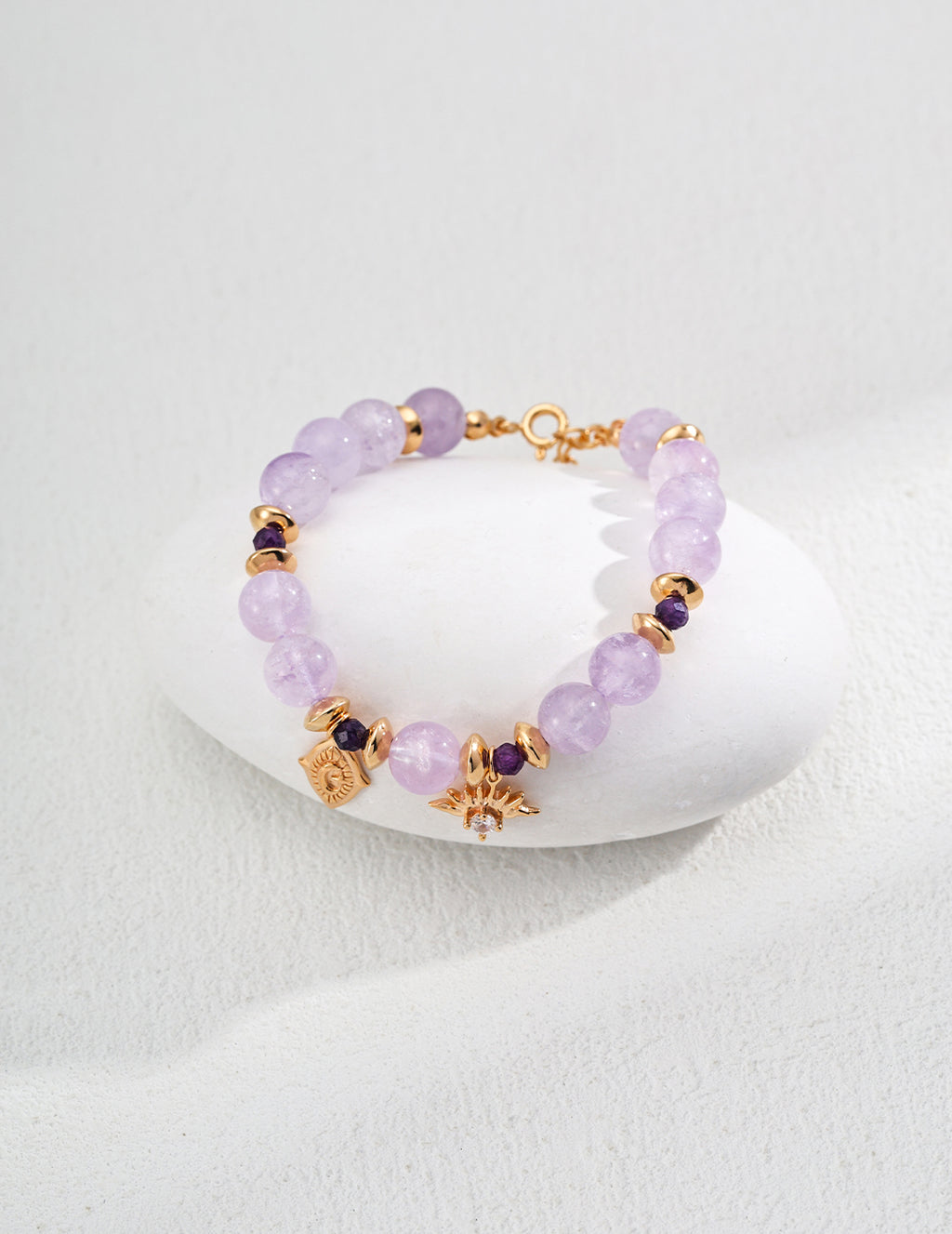 925 Sterling Silver Amethyst and Cubic Zirconia Bracelet in vintage gold and purple amethyst, product view 3