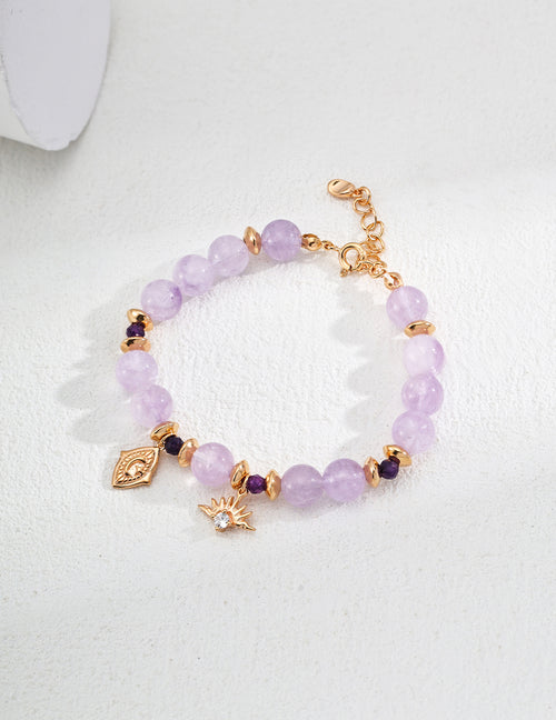 925 Sterling Silver Amethyst and Cubic Zirconia Bracelet in vintage gold and purple amethyst, product view 1