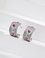 925 Sterling Silver Heart Cubic Zirconia Earrings - Silver