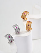 925 Sterling Silver Heart Cubic Zirconia Earrings - Silver